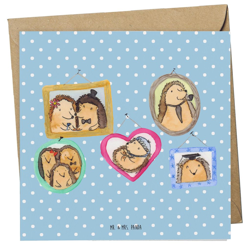 Mr. & Mrs. Panda Grußkarte Igel Familie - Blau Pastell - Geschenk, faltkarte, Glück, Liebe, Bilder, Klappkarte, Glückwunschkarte, anlasskarte, d...
