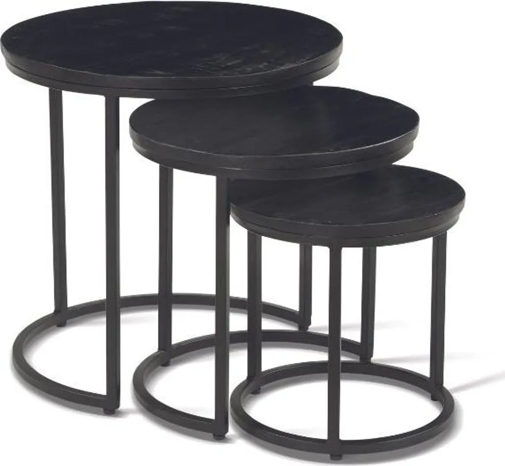 Jeu de 3 tables basses Amana Ø 45 cm en bois de magnolia noir élégant