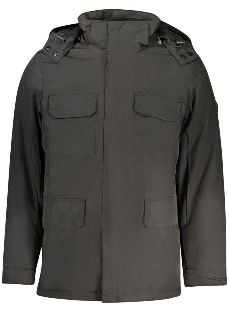 Herren Parka Schwarz mit Abnehmbarer Kapuze & Schaffell-Innenfutter