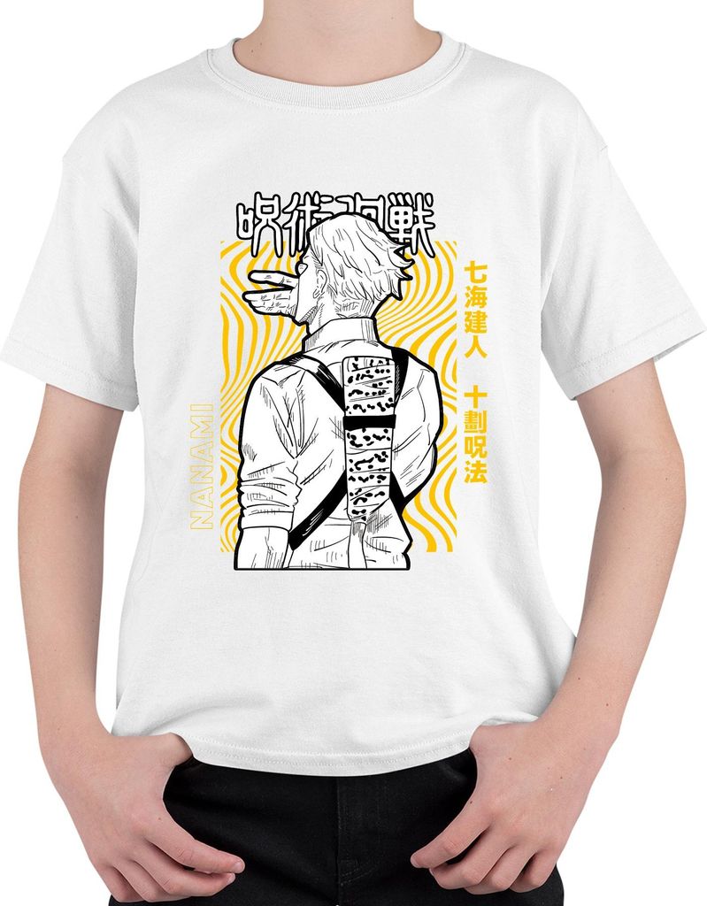 Jujutsu Kaisen Nanami Kento Anime Manga Anzug Retro Gelb Schwarz Uni Kinder T-Shirt, Weiß, 140