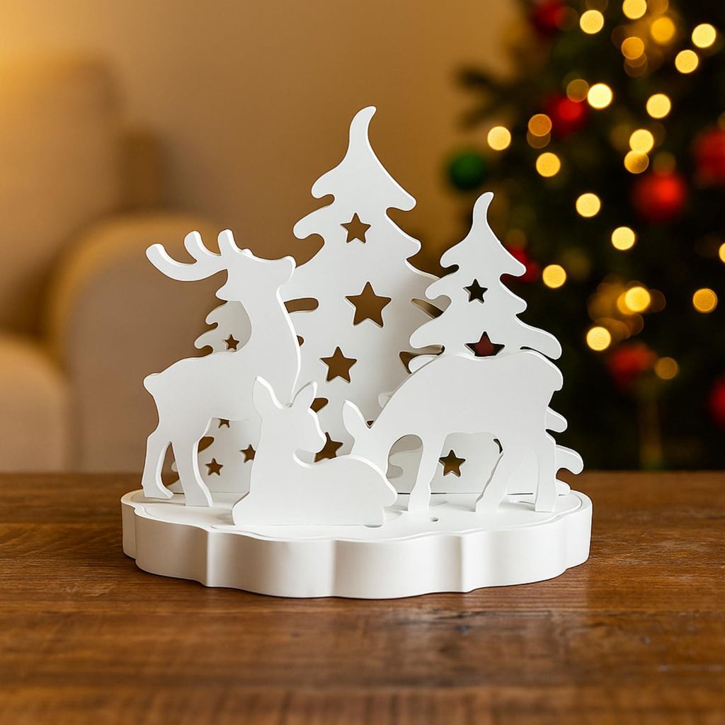 Silikonform für einen elchförmigen Weihnachtsbaum-Kerzenhalter, geeignet zur Herstellung einer Form.