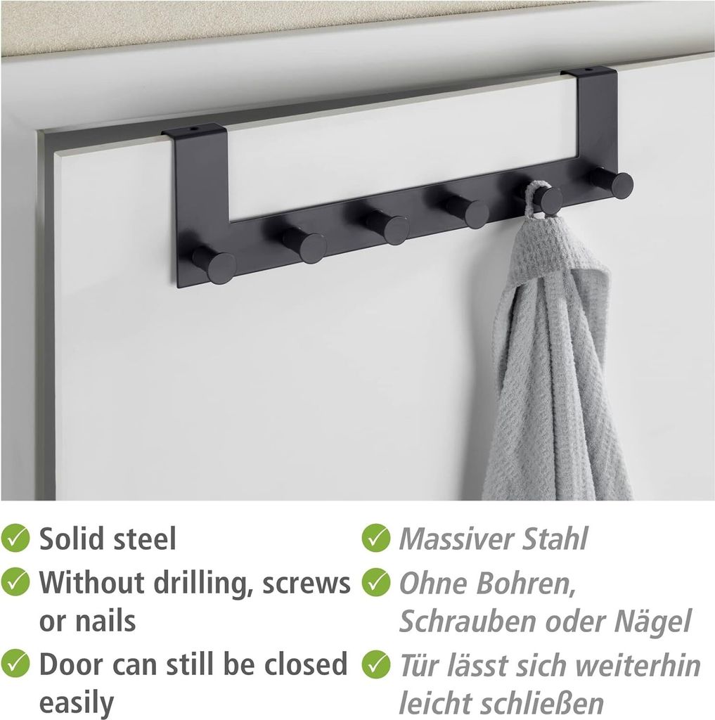WENKO Metall Türgarderobe Celano in Schwarz 39 x 11 x 5,5 Produktbild 2