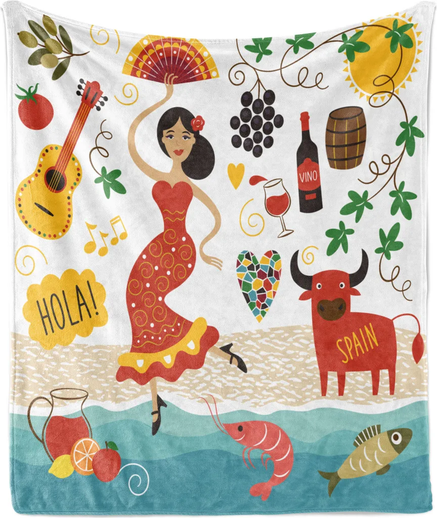 ABAKUHAUS Espagne Couverture polaire 175x230cm Taureau et Flamenco