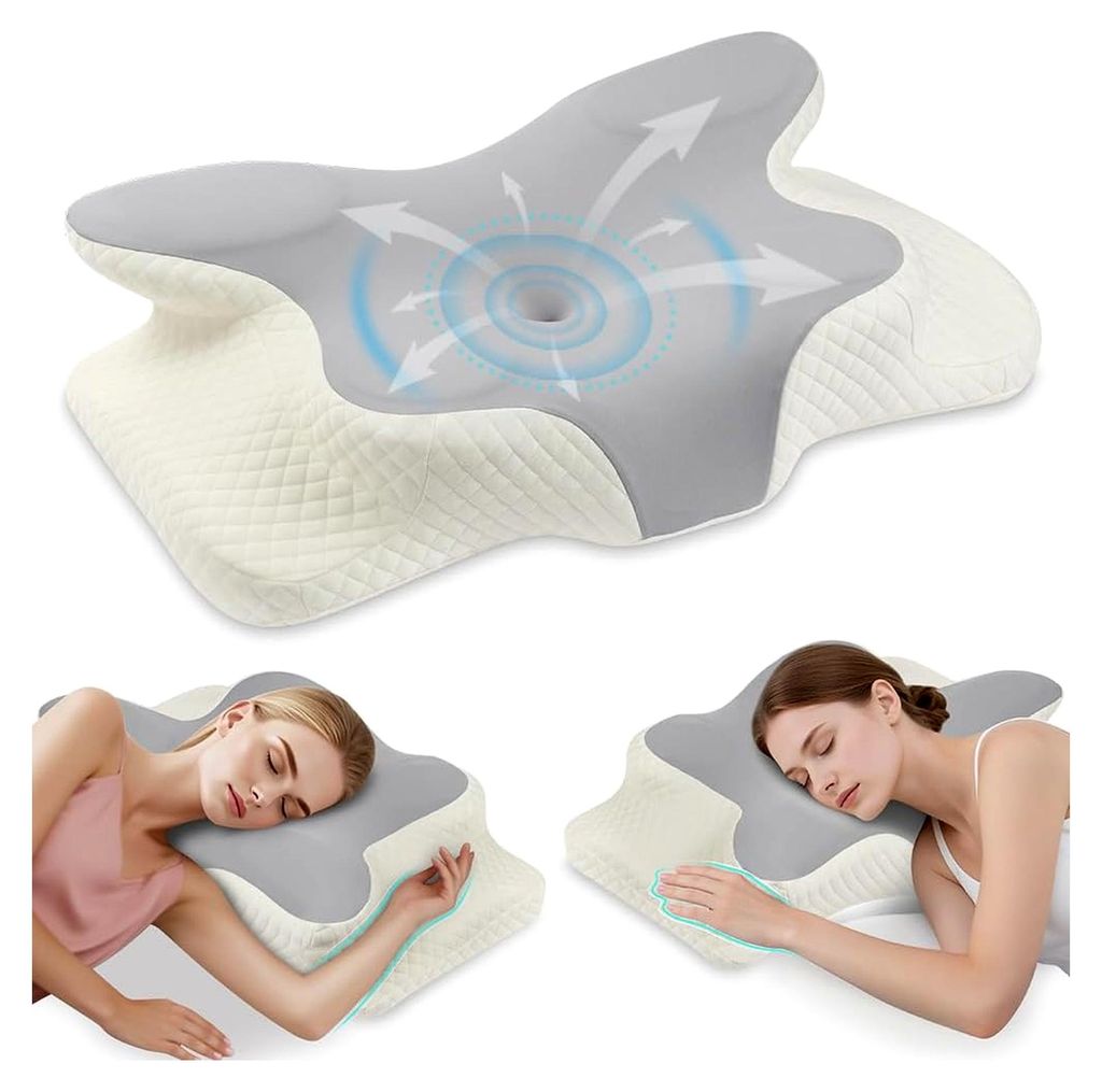 Nackenkissen, Memory-Schaum Kopfkissen, Ergonomisches Kissen für Seiten-, Rücken- und Bauchschläfer (Grau)