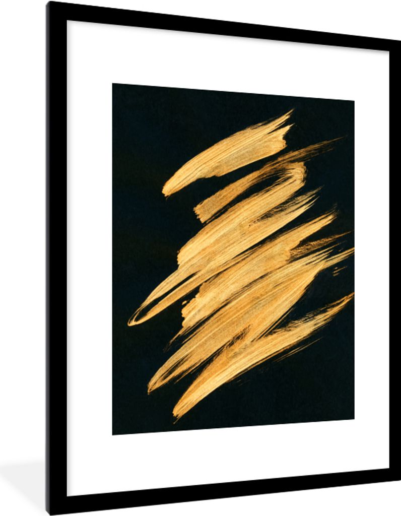 MuchoWow MuchoWow Gerahmtes Poster Gold - Farbe - Streifen - Luxus - Abstrakt 60x80 cm - Poster mit zchwarzem Bilderrahmen - Wohnzimmer - Dekor...