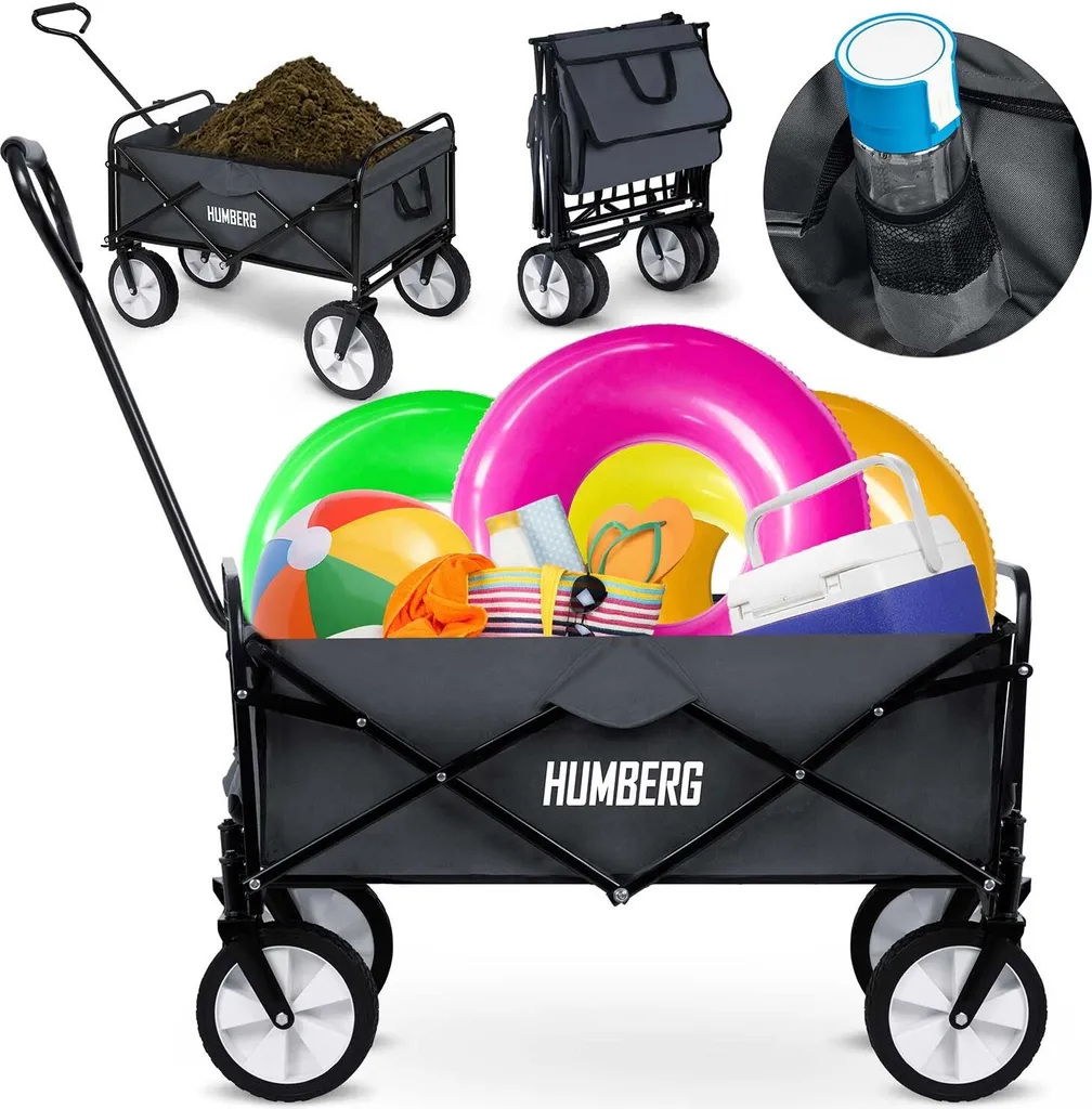 Carrello Humberg HM-511 Pieghevole 80L - Trasporto Robusto per Giardino