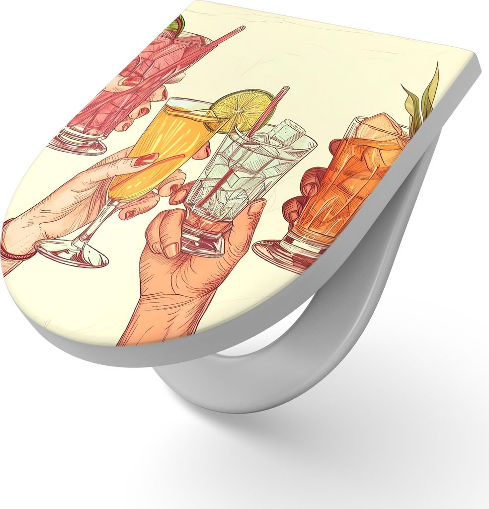 DEQORI WC-Sitz Duroplast 36,4x45,4 cm 'Prost in Pastell' Toilettensitz WC-Brille Design