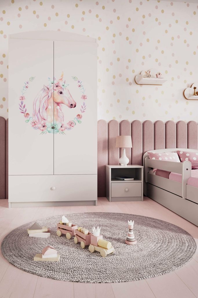 Kinderkleiderschrank Babydreams Drehtürenschrank Kleiderschrank Pferd Weiß