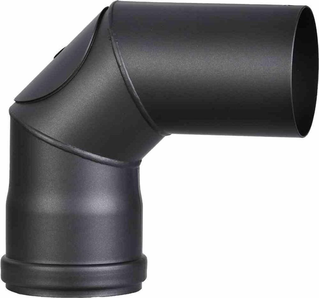 Pelletrohrbogen 90° Ø 80 mm starr, mit Tür, schwarz