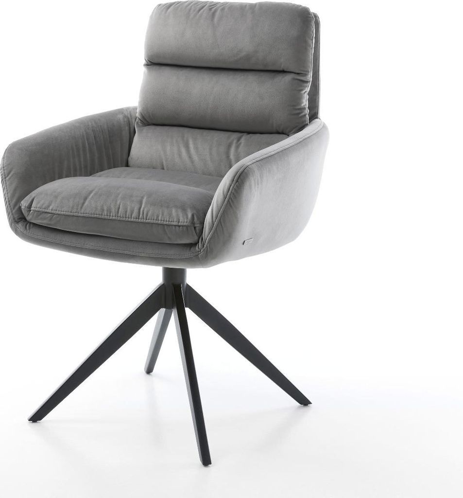 DELIFE Drehstuhl Abelia-Flex mit Armlehnen Samt Grau Kreuzgestell breit Schwarz 360° drehbar Wippfunktion
