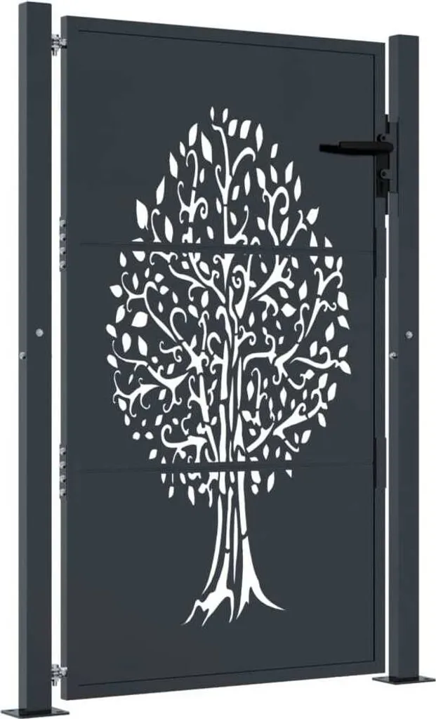 Porte de clôture en acier 105x130 cm VidaXL motif décoratif arbre anthracite