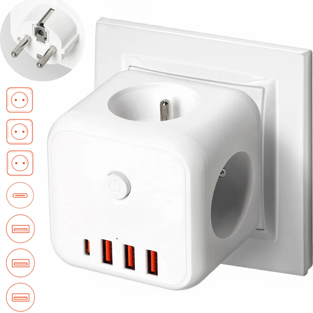 Bloc multiprise KOBI LINEA PRO CUBE C blanc avec 4 ports USB 3600W