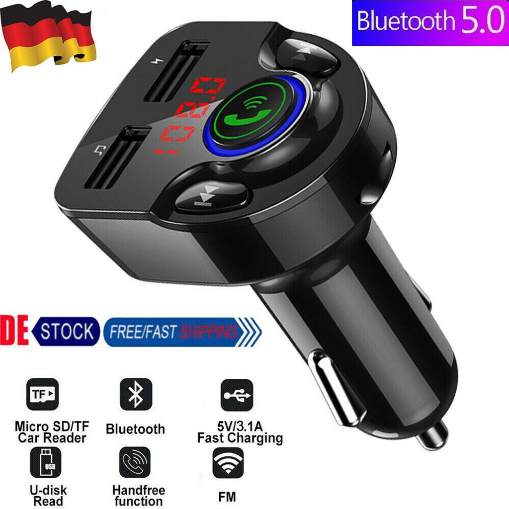 Auto Bluetooth 5.0 FM Transmitter QC3.0 LED KFZ USB Ladegerät Adapter DE 