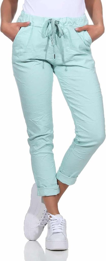 Schlupfhose Damen Stretch Jeans Gr. 36-48 leichte Chino Sommerhose mit Gummizug