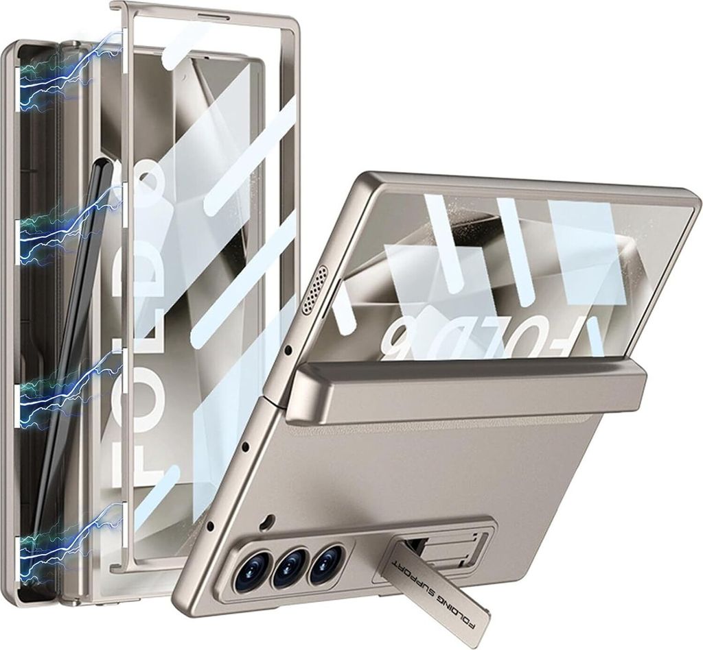 Galaxy Z Fold6 Hülle mit Stifthalter Schutzhülle mit Scharnierschutz Dünn Handyhülle mit Stander und Displayschutz für Samsung Galaxy Z Fold 6...