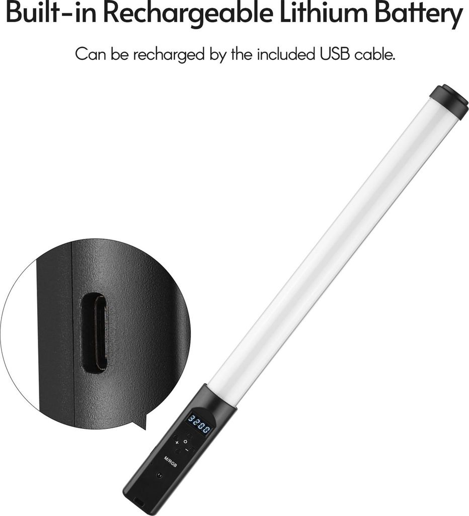 RGB-LED-Röhrenlicht, Handfotografie, Füllung 3200 K–5500 K, einstellbare 9 Farbeffekte mit Desktop-Klemmhalter