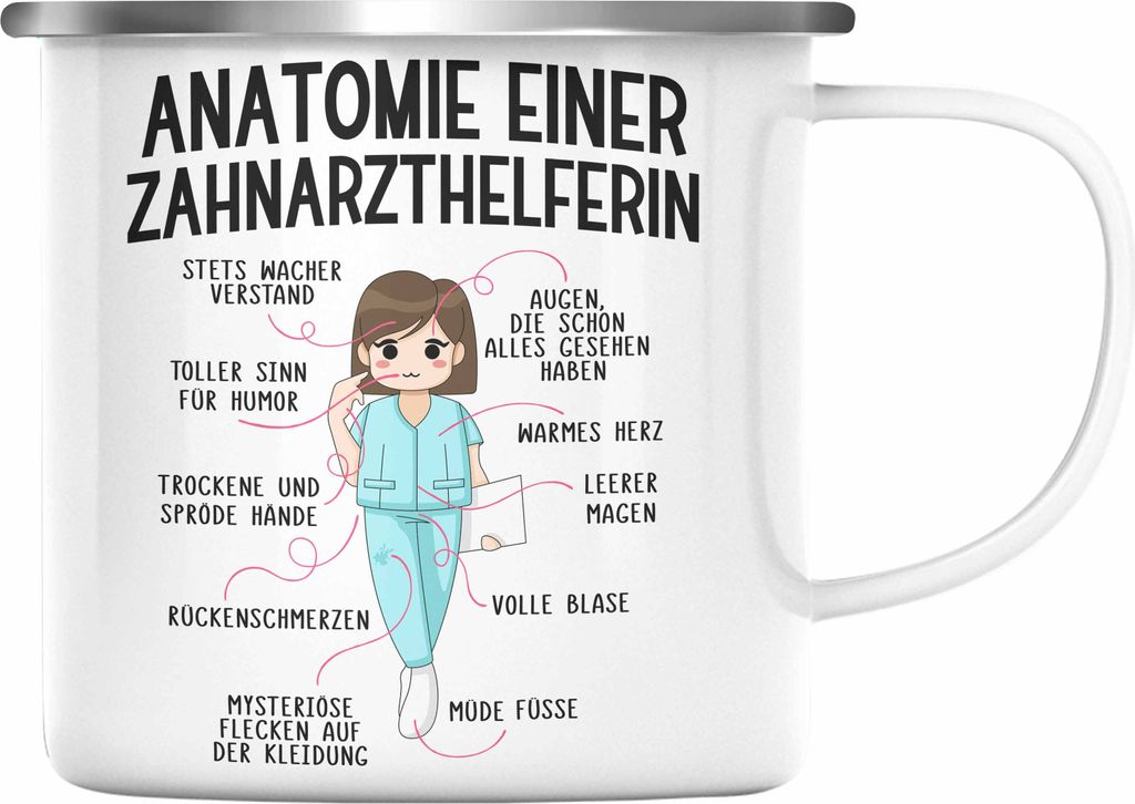 Trendation - Zahnarzthelferin Emaille Tasse Geschenk Lustig Zahnarzt Damen Kollegin Geschenkidee Zahnmedizinische Fachangestellte Anatomie Zahnmedi...