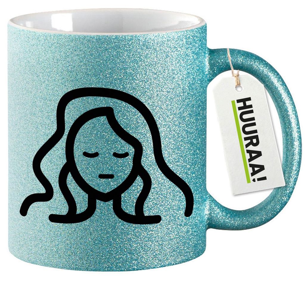 Huuraa Glitzertasse Jungfrau Sternzeichen Symbol 330ml Blau Keramik Kaffeebecher Geschenkidee