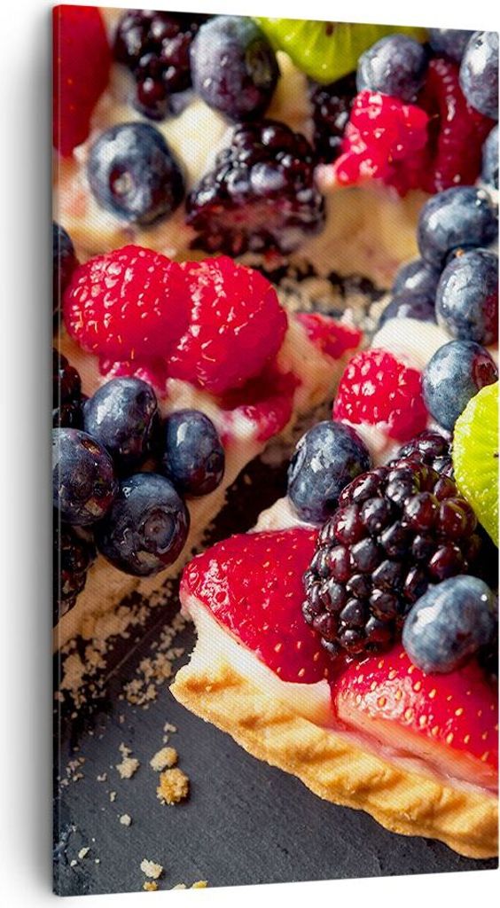 Bild auf Leinwand - Leinwandbild - Kuchen Dessert Obst Erdbeere - 45x80cm - Wand Bild - Wanddeko - Leinwanddruck - Bilder - Kunstdruck - Wanddekora...