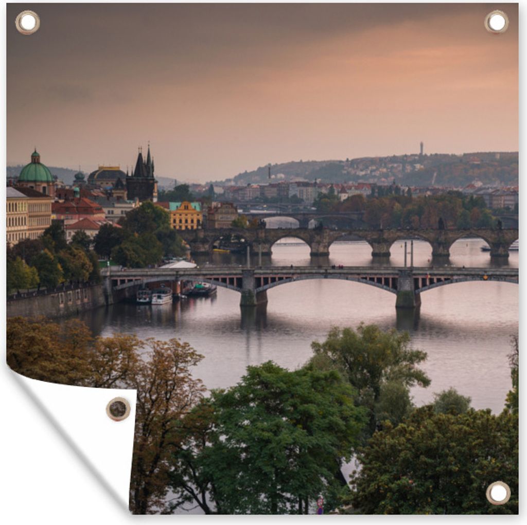 MuchoWow 50x50 cm Outdoor-Poster Gartendeko Sichtschutz Garten Poster für den Garten Prag - Wolken - Herbst