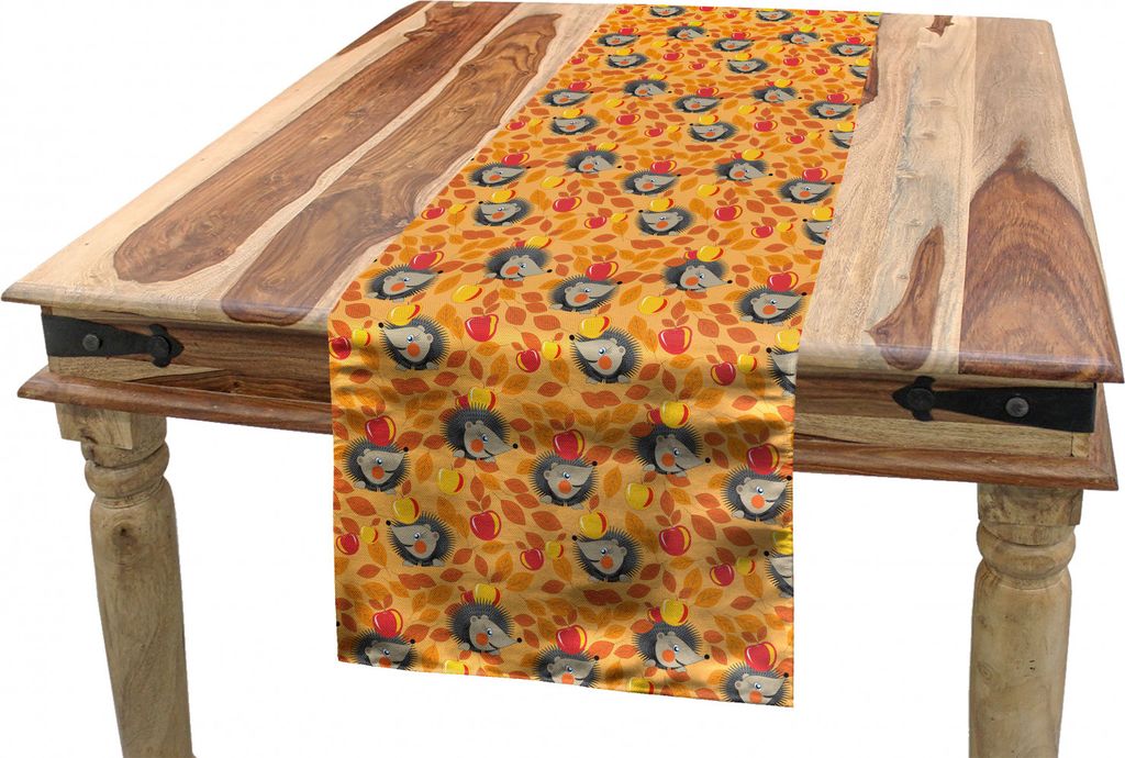 ABAKUHAUS Igel Tischläufer, Glücklicher Herbst Wald, Esszimmer Küche Rechteckiger Dekorativer Tischläufer, 40 x 180 cm, Orange Coral Taupe