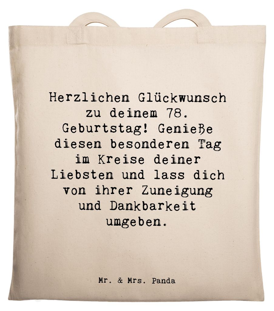 Mr. & Mrs. Panda Einkaufstasche Spruch 78. Geburtstag - Transparent - Geschenk, besondere Geschenke, Fest der 78 Jahre, Alter, Tote Bag, persönlic...