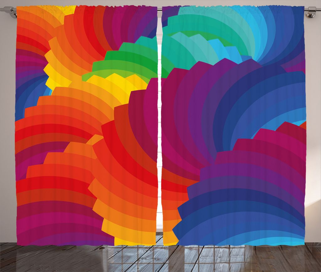 ABAKUHAUS Geometrisch Rustikaler Vorhang, Muschel-Streifen, Wohnzimmer Universalband Gardinen mit Schlaufen und Haken, 280 x 225 cm, Mehrfarbig