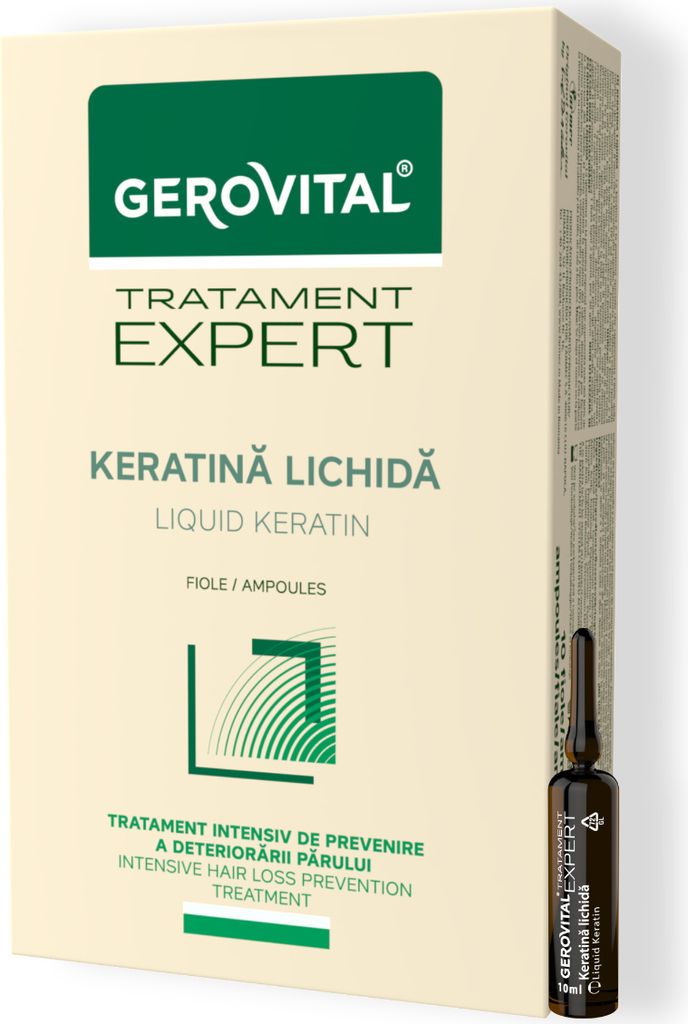 Gerovital Intensive Keratin Ampulle 10 x 10 ml – Behandlung für strapaziertes Haar, stärkt, schützt und verleiht Elastizität, Glanz und Volumen