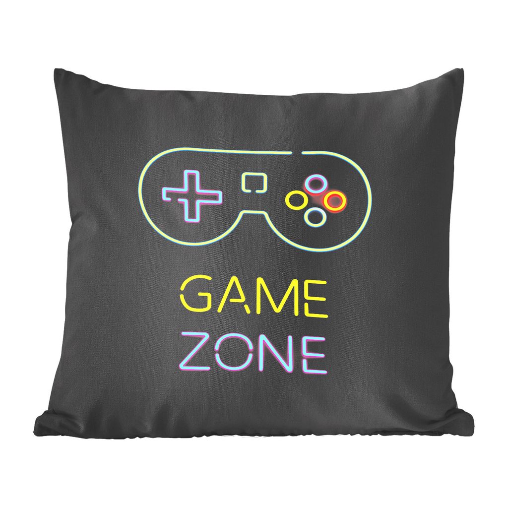 MuchoWow Zierkissen Sofakissen Wohnzimmer Dekokissen 50x50 cm Controller - Spiel - Neon - Schwarz - Zitate - Spielzone - Komfort - Sofakissen