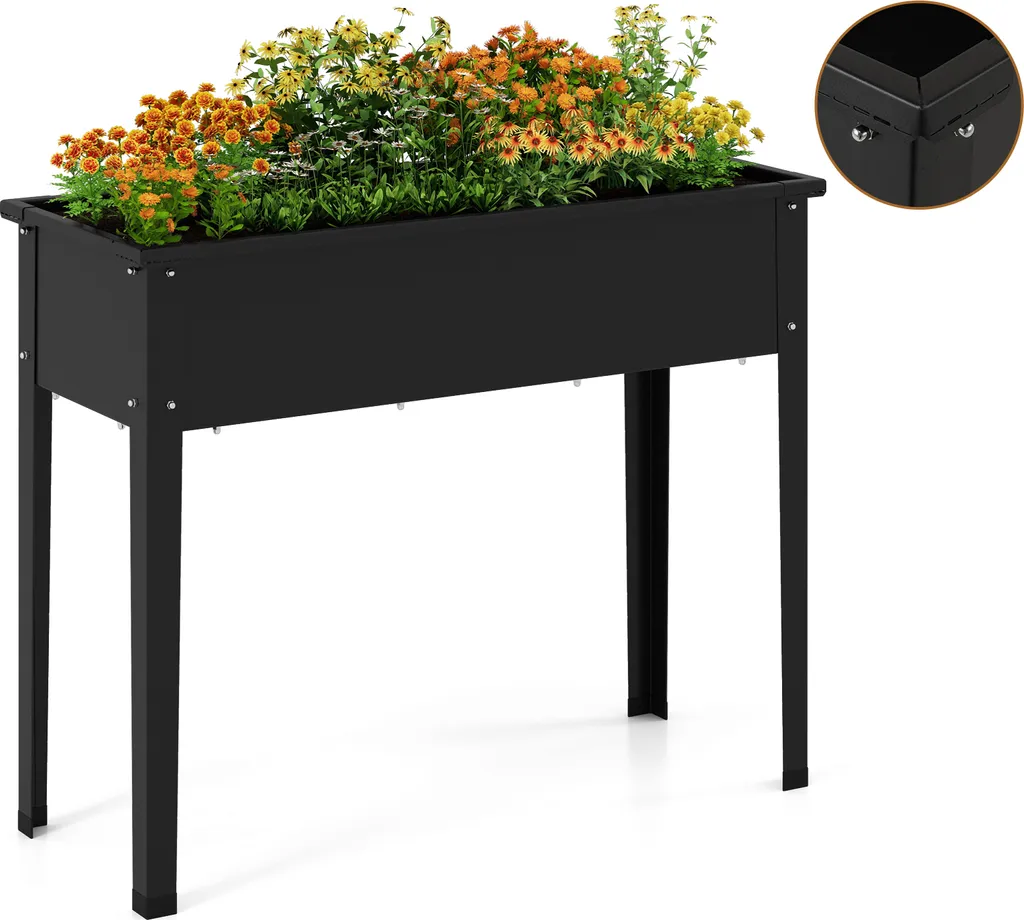 Carré potager sur pieds pour balcon et terrasse 100cm en métal anthracite