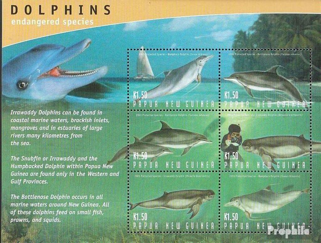 Briefmarken Papua-Neuguinea 2003 Mi 1031-1036 Kleinbogen postfrisch Delphine