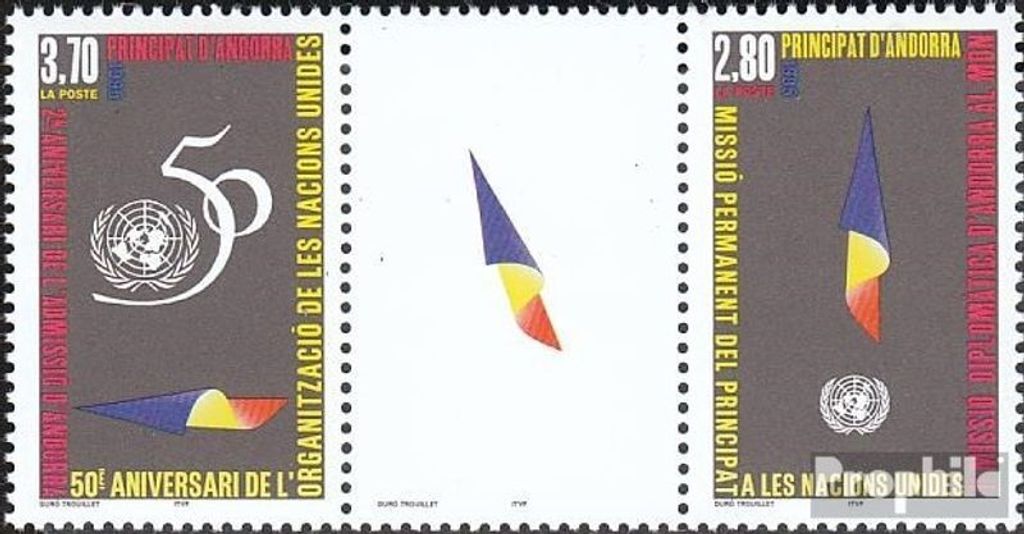 Briefmarken Andorra - Französische Post 1995 Mi 485-486 Dreierstreifen (kompl.Ausg.) postfrisch UNO