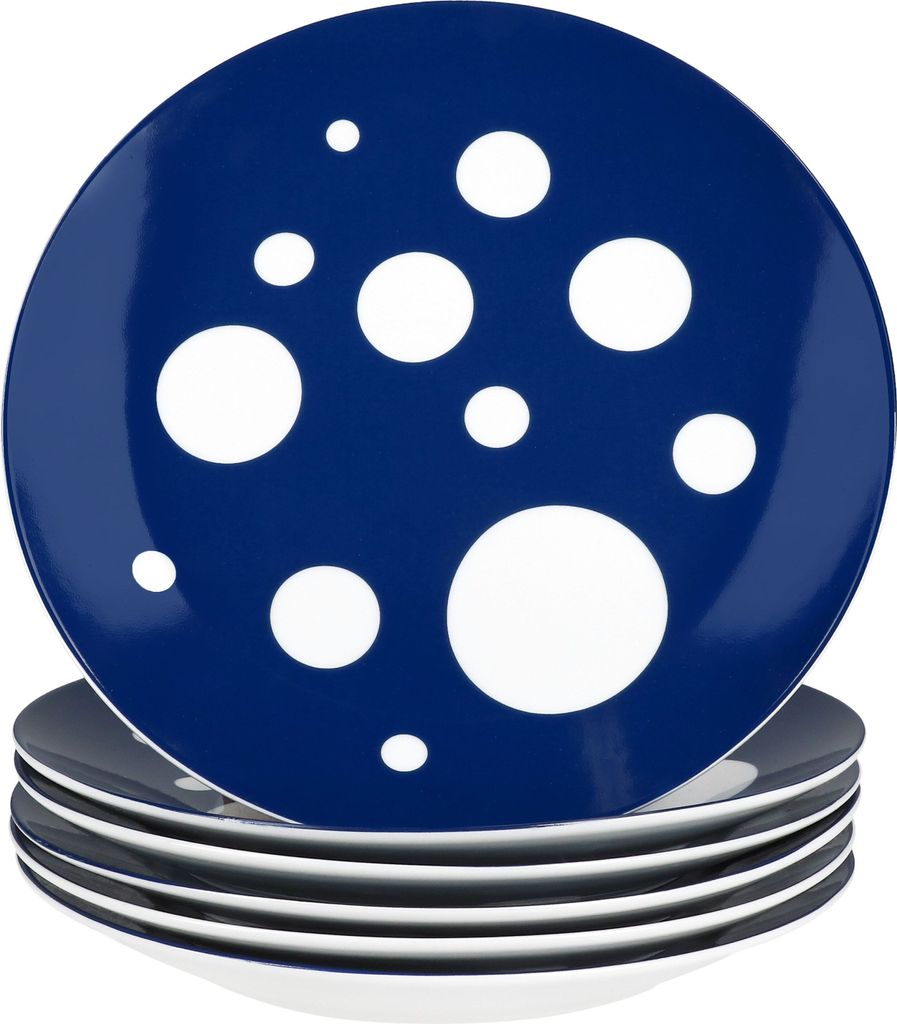 6er Set Pula blau Punkte Kuchenteller Porzellan 6 Pers Dessert Frühstücks-Teller gepunktet