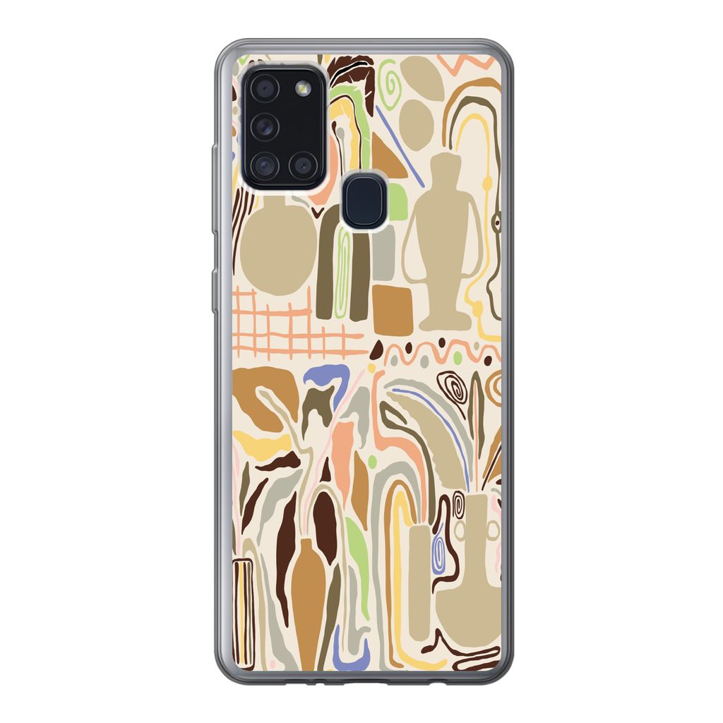 MuchoWow Handyhülle Schutzhülle Hülle für Samsung Galaxy A21s Blume - Abstrakt - Vase - Blumentopf Silikon Softcase Handy Hülle - Hartschale