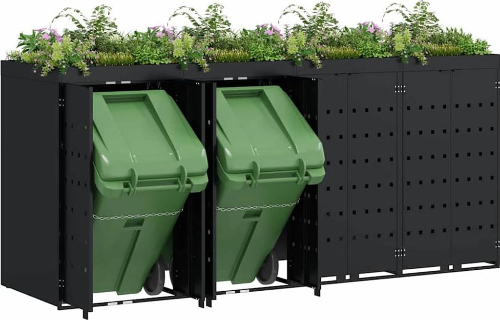 Eleganter Möbel Wagenmüllbehälter für 4 Behälter Schwarz 272 x 77,5 x 121,5cm - CJG856024 - Mülltonnenboxen