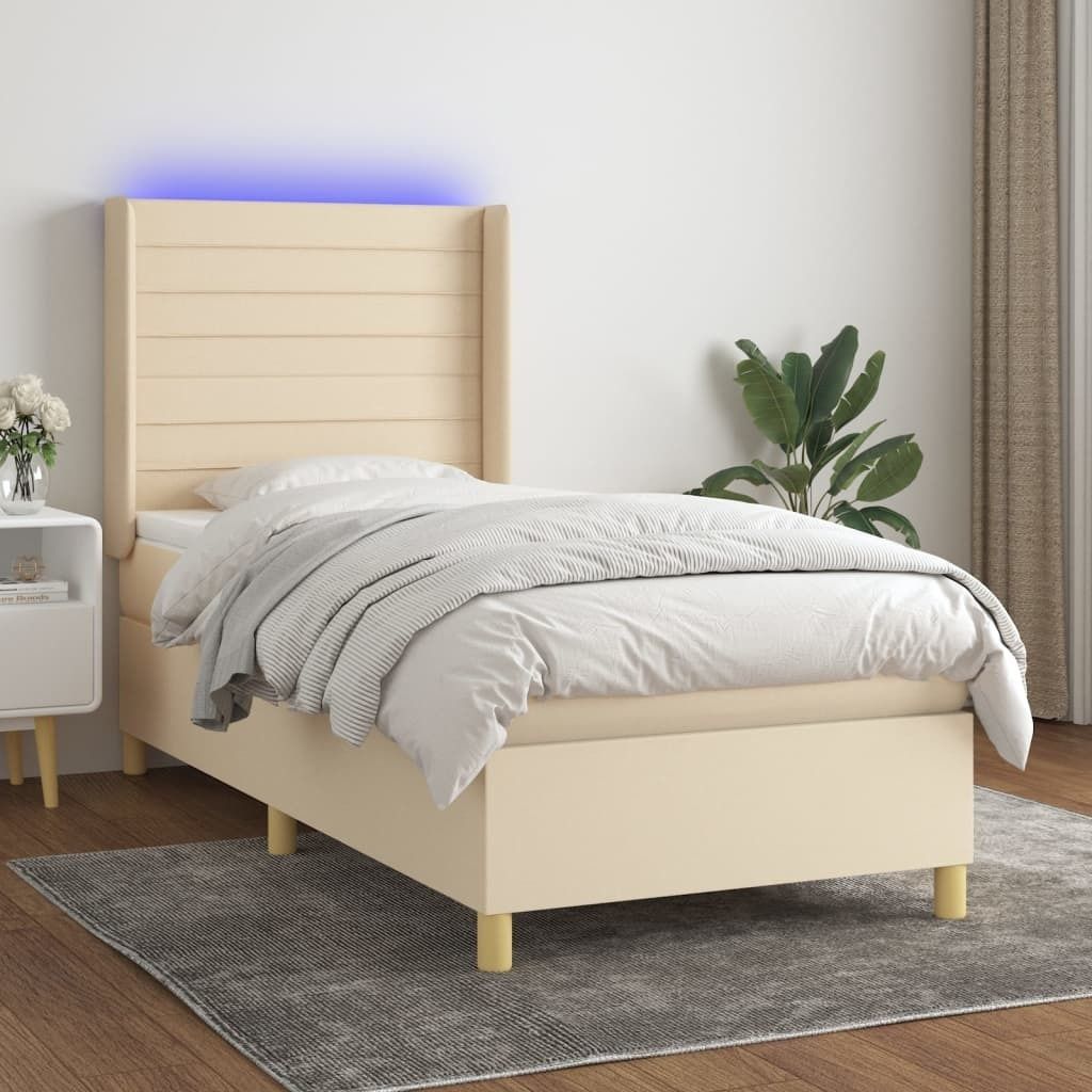 Maison Exclusive - Boxspringbett mit Matratze & LED Creme 90x200 cm Stoff