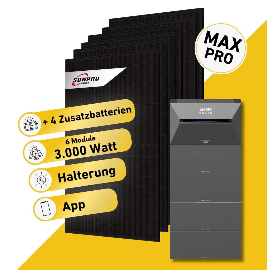 3000 Watt, Bifazial Komplettset, Balkonkraftwerk, Anker SOLIX Solarbank 3 E2700 Pro, 4 x BP2700 Zusatzbatterien, Halterung Blechdach vertikal, Anke...