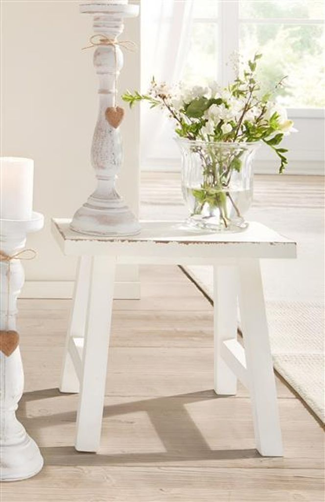 Blumenhocker aus Massivholz, creme, im Shabby Look, Produktbild 