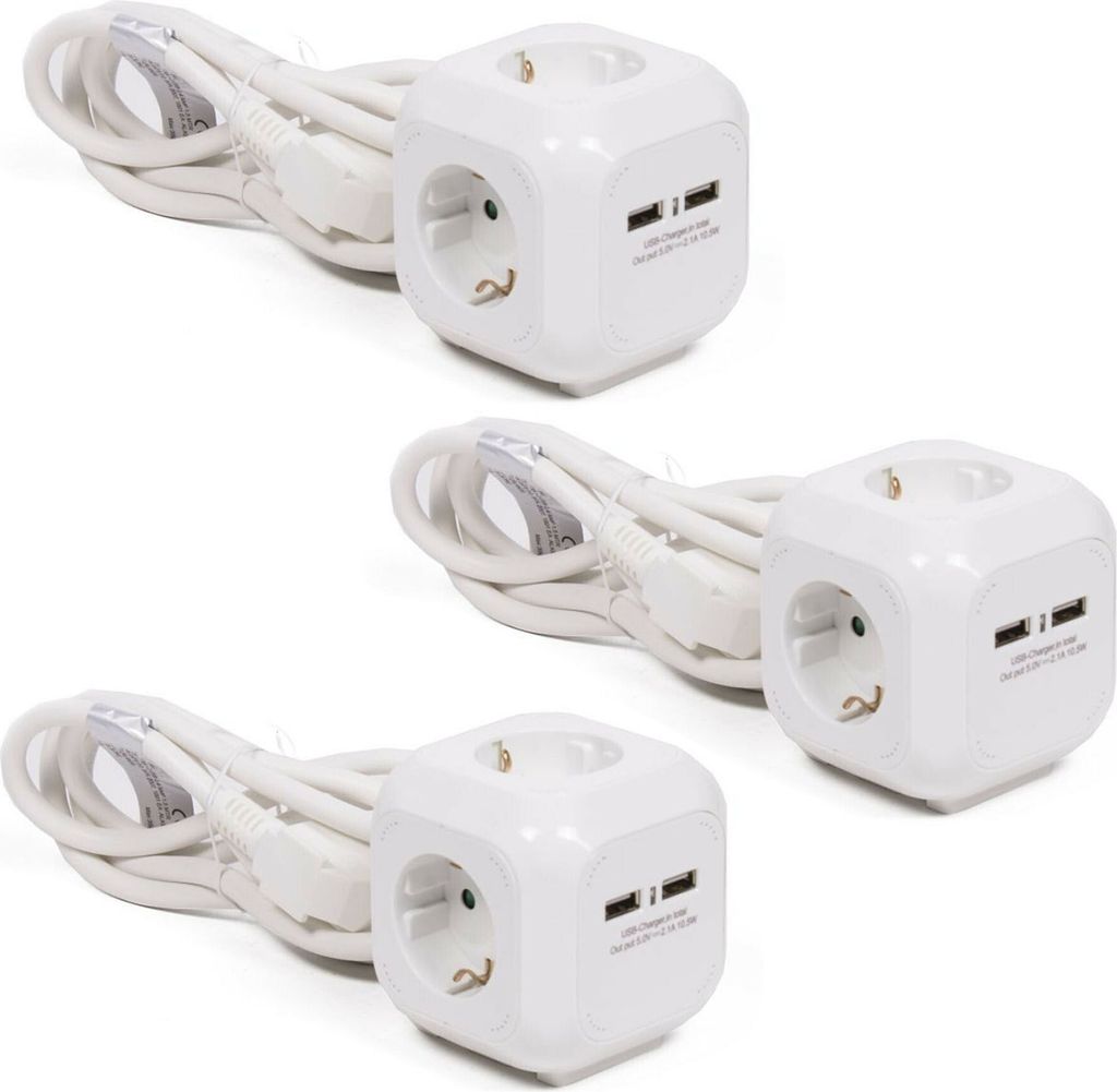 3x Steckerleiste Steckdosenleiste 4-fach Rund mit 2 USB Fast Charge Anschlüssen Tischsteckdose Mehrfachsteckdose Mehrfachstecker Steckdose
