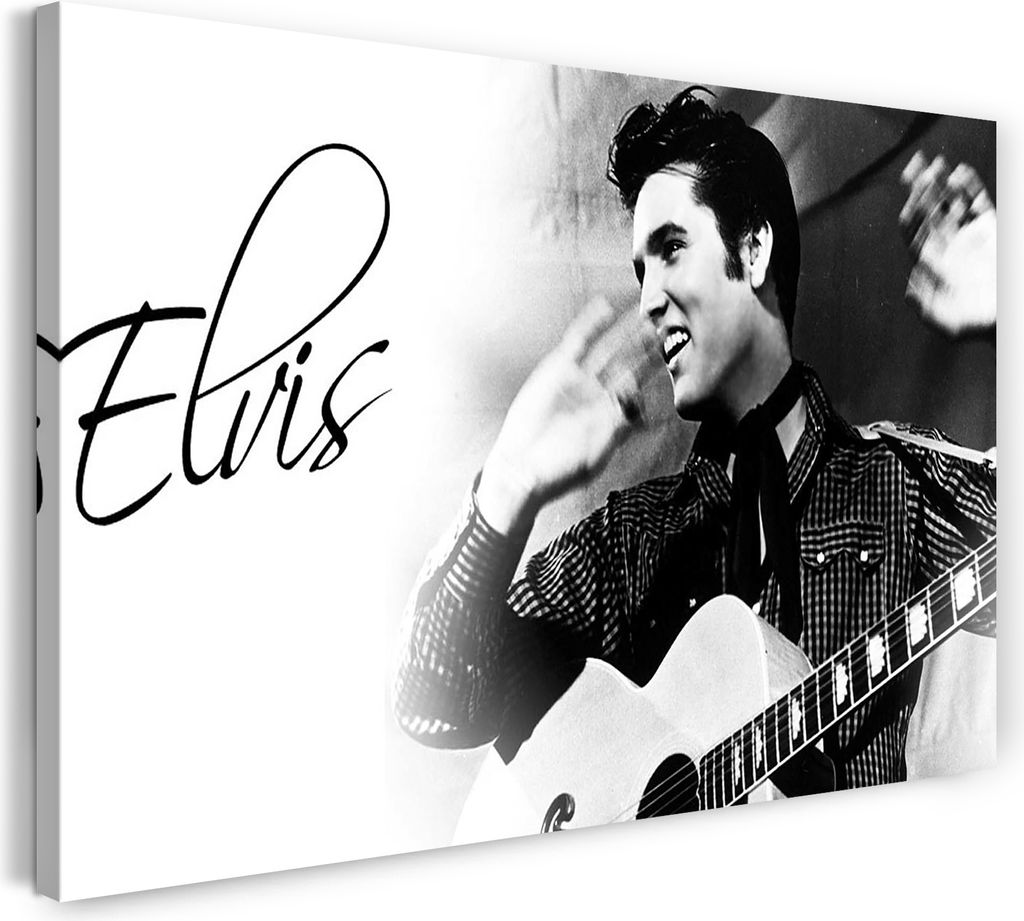 Leinwandbild (100x70cm): Elvis Presley Hemd mit Muster und Halsband Schriftzug oben links, echter Holz-Keilrahmen inkl. Aufhänger, handgefertigt i...