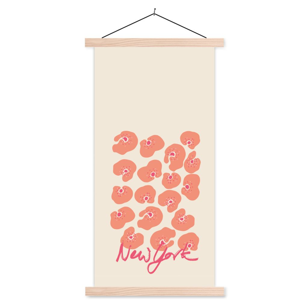 MuchoWow Textilposter Blume - Abstrakt - New York 40x80 cm mit holzfarbenen Rahmen - Wohnzimmer