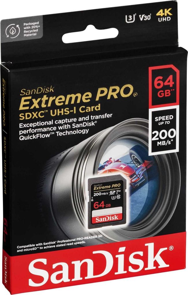 SANDISK SDXC Extreme Pro 64 Go 200 Mo/s UHS-I C10 V30 U3 Image du produit 