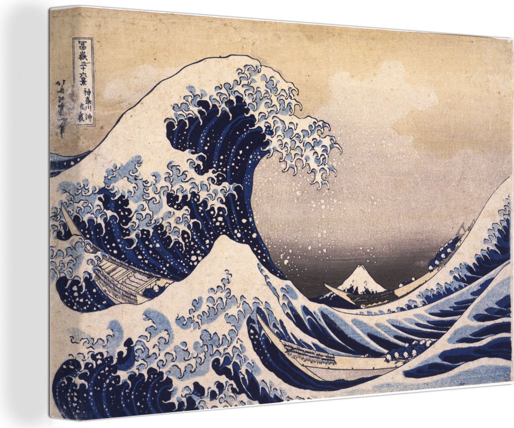 MuchoWow - Leinwandbilder - Die große Kluft von Kanagawa - Gemälde von Katsushika Hokusai, Wandbild, Wanddeko Bilder Wohnzimmer, 30x20 cm