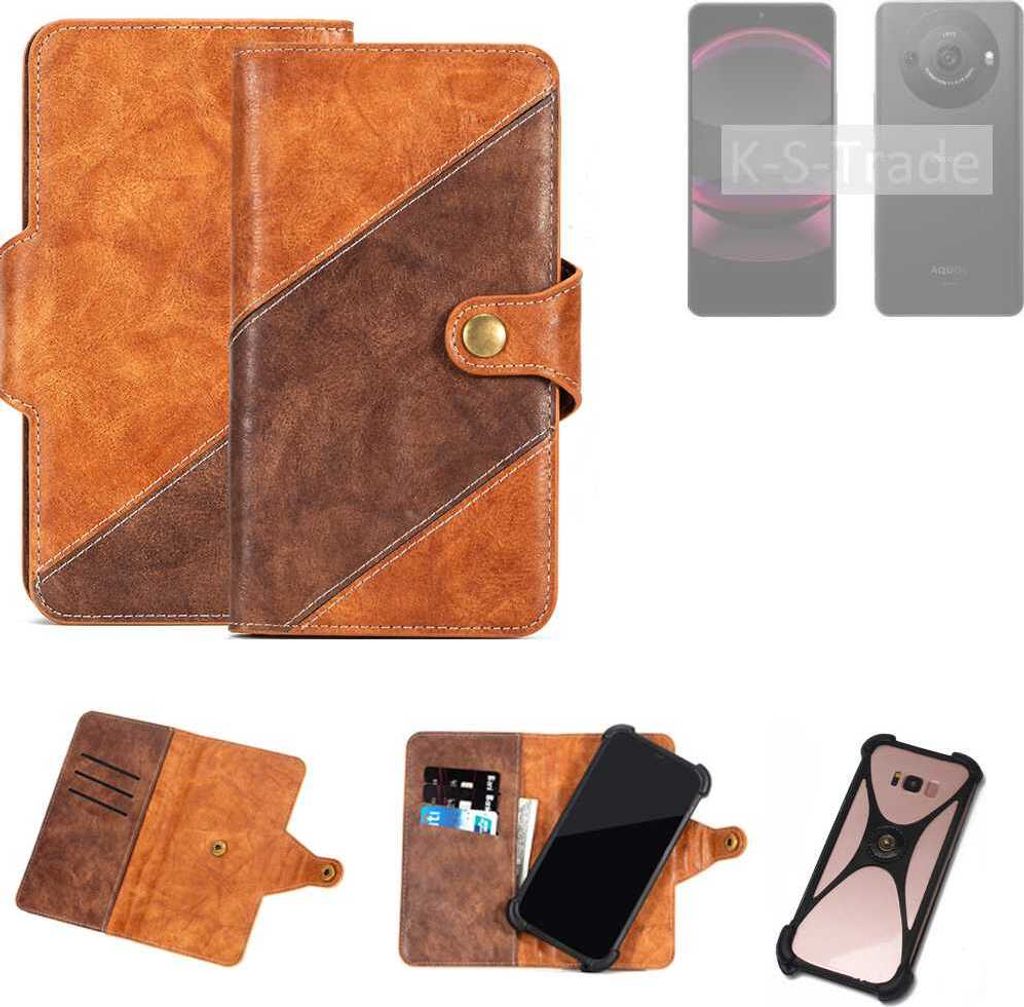 K-S-Trade Handyhülle Schutzhülle Bookstyle Case Wallet-Case kompatibel mit Sharp Aquos R8 Pro Cover Klapphülle Kantenschutz Smartphone dunkelbraun