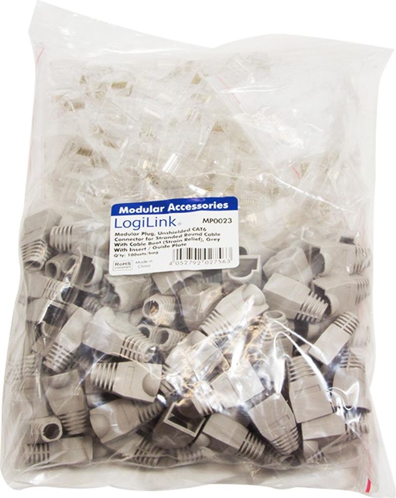 LogiLink RJ45 Stecker Kat.6 ungeschirmt grau 100 Stück Produktbild 