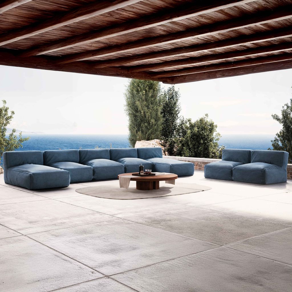 Modulare 7-Sitzer-Gartenmöbel mit 2 pazifischblauen Tagesbetten - Oviala Mixi