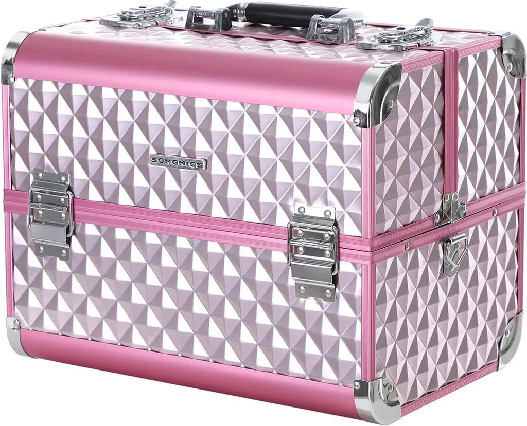 Trousse de maquillage rose et argentée de voyage pour sac à main chic