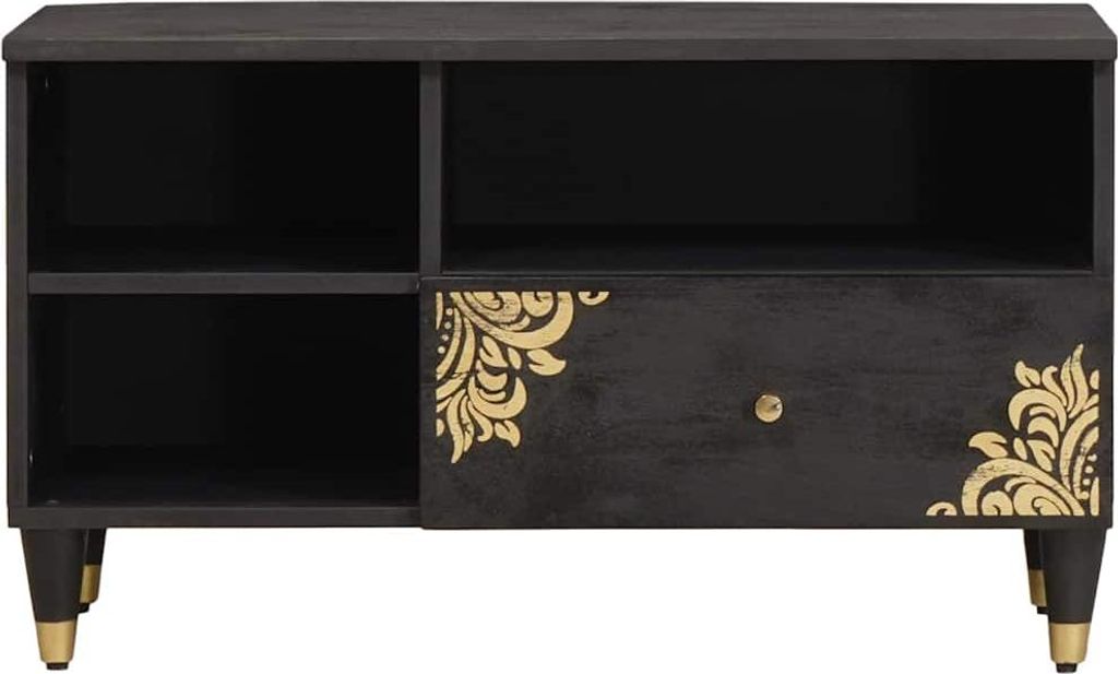 Cloris Designermöbel TV-Schränk mit Regal Schwarz 80 x 33 x 46cm Massivholz Mango - 2026Neu283640 - CD- & DVD-Regale