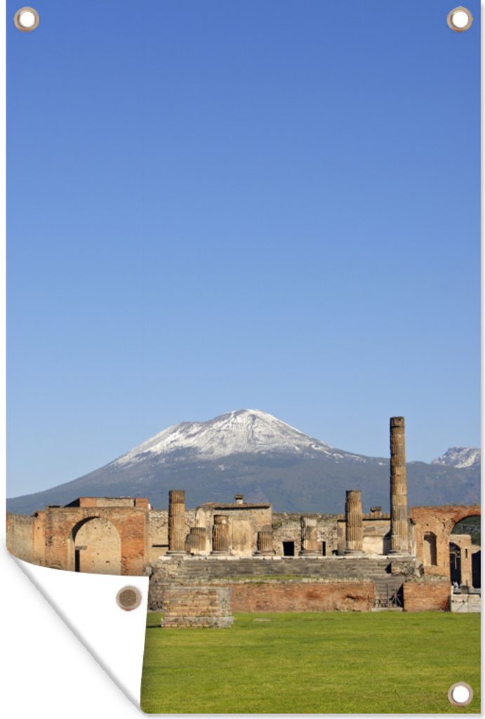 MuchoWow 80x120 cm Outdoor-Poster Gartendeko Sichtschutz Garten Poster für den Garten Ruinen von Pompeji und Vesuv an einem sonnigen Tag in Ita...