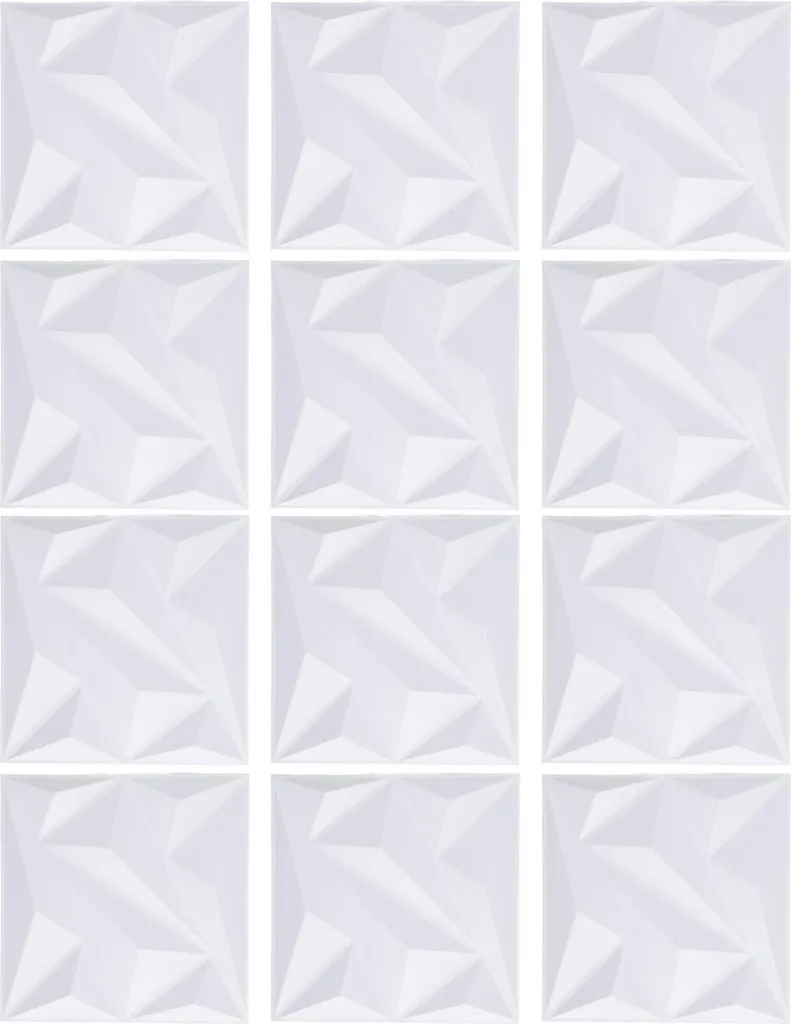 Revêtement Mural 3D Texturé en PVC Blanc Mat Lot de 12 Plaques 30x30cm